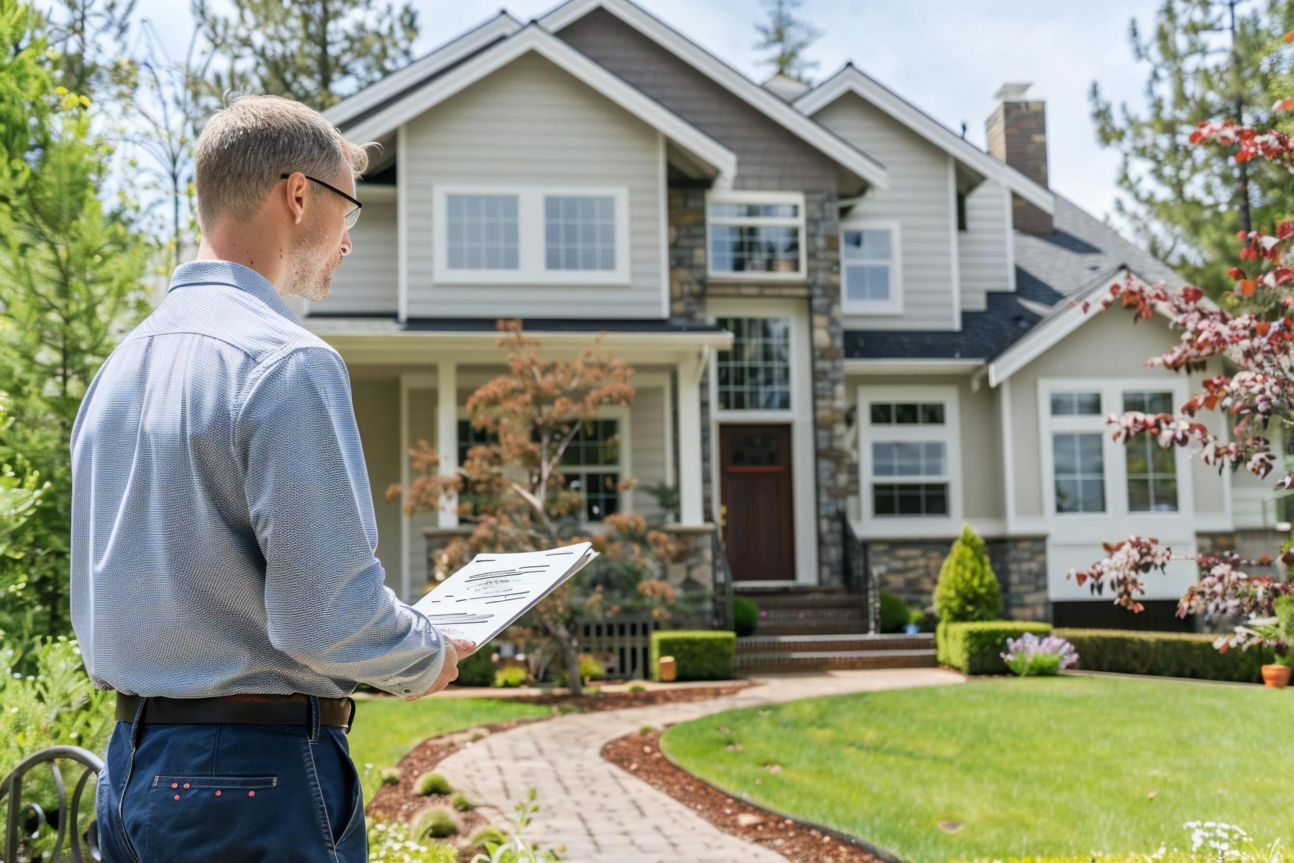 Real estate inspector inspects home for property appraisal